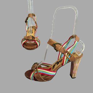 Naughty Monkey 4" Heel Multi Colored Strappy Buckle Sandals Women Size 8.5